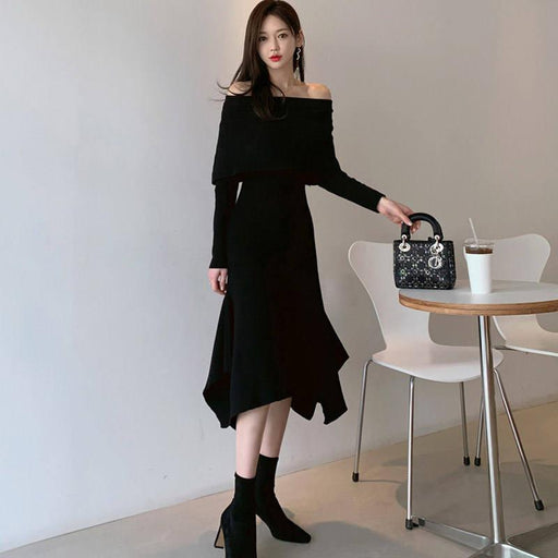 slash neck knitting dress - MRSLM