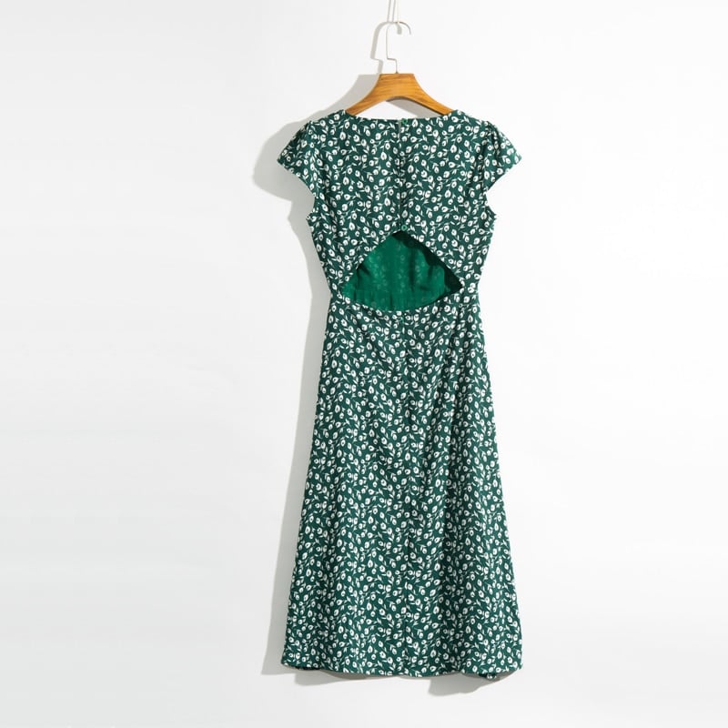 casual floral print slim dress, view 7 - MRSLM