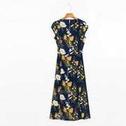summer floral printed round neck dress for women, view 3 - MRSLM