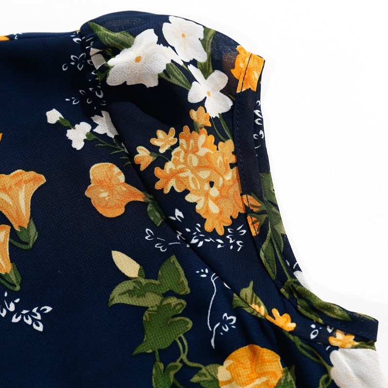 summer floral printed round neck dress for women, view 5 - MRSLM