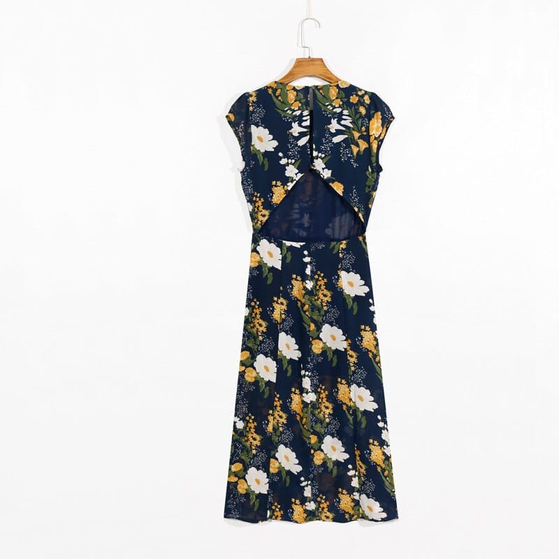 summer floral printed round neck dress for women, view 7 - MRSLM