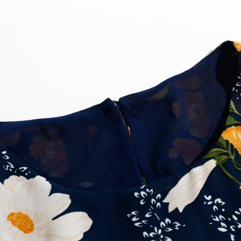 summer floral printed round neck dress for women, view 4 - MRSLM
