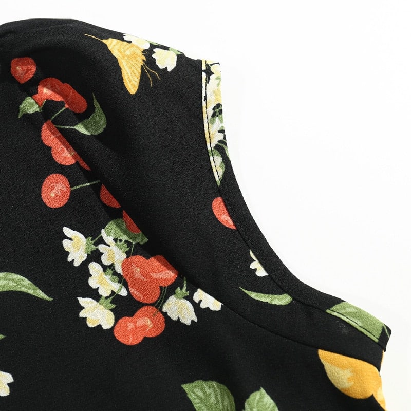 summer casual flower printed round neck dress, view 5 - MRSLM