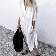Elegant slit long shirt dress, view 5 - MRSLM