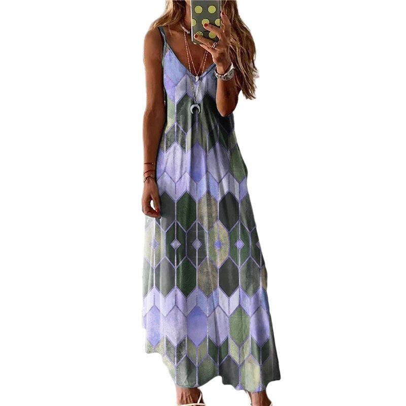 women's printed casual long dress, view 12 - MRSLM
