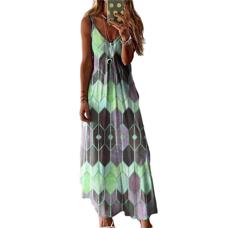 women's printed casual long dress, view 4 - MRSLM