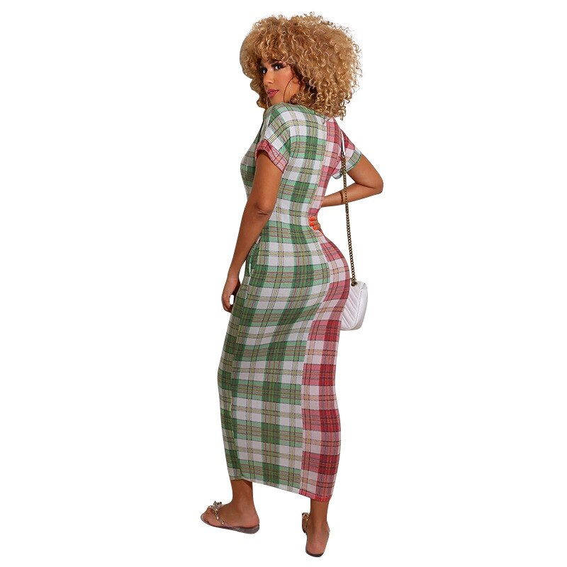checkered maxi dress for women, view 5 - MRSLM