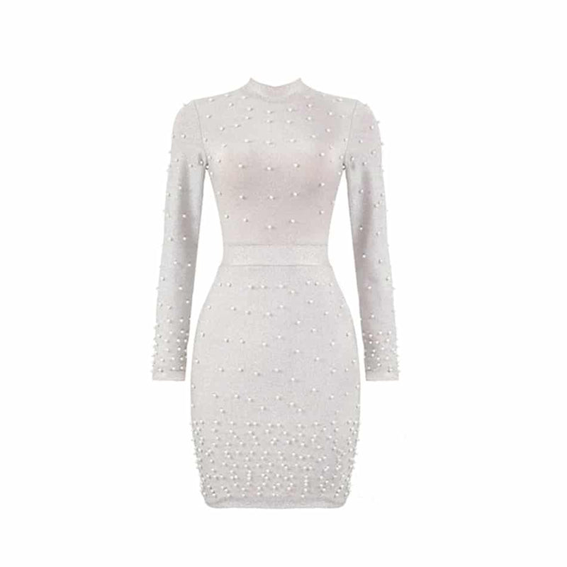 women's long sleeved beaded round neck dress, view 7 - MRSLM