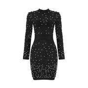 women's long sleeved beaded round neck dress, view 3 - MRSLM