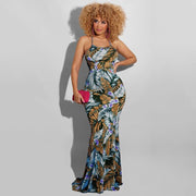 printed bodycon maxi dress, view 9 - MRSLM