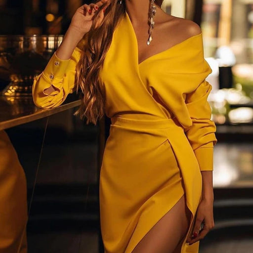 v-neck slit bodycon dress - MRSLM