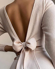 back knotted bodycon dress, view 8 - MRSLM