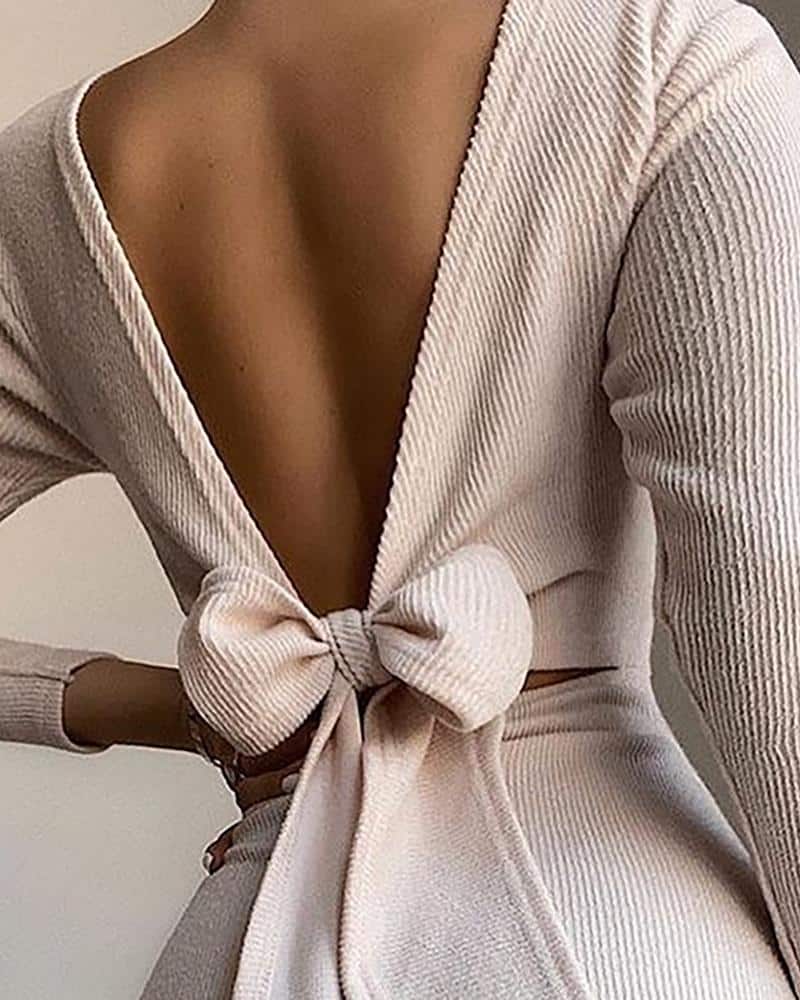 back knotted bodycon dress, view 8 - MRSLM