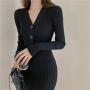 knitted long sleeve elegant dress, view 7 - MRSLM