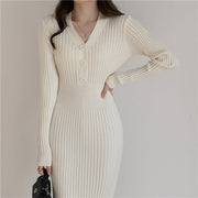 knitted long sleeve elegant dress - MRSLM