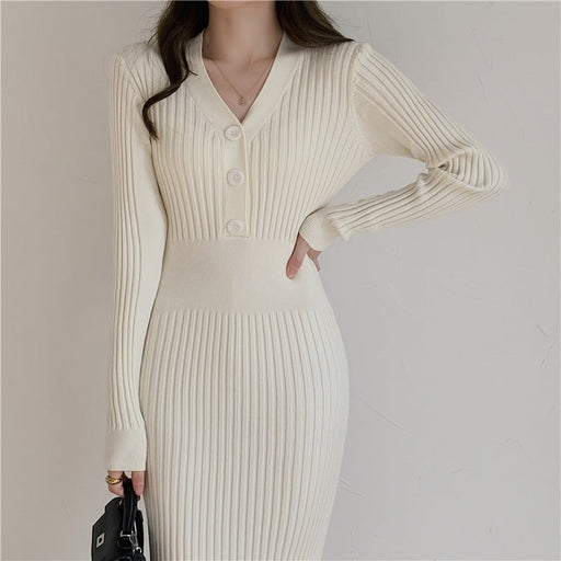 knitted long sleeve elegant dress - MRSLM