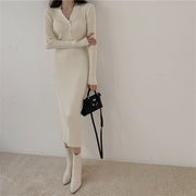 knitted long sleeve elegant dress, view 4 - MRSLM