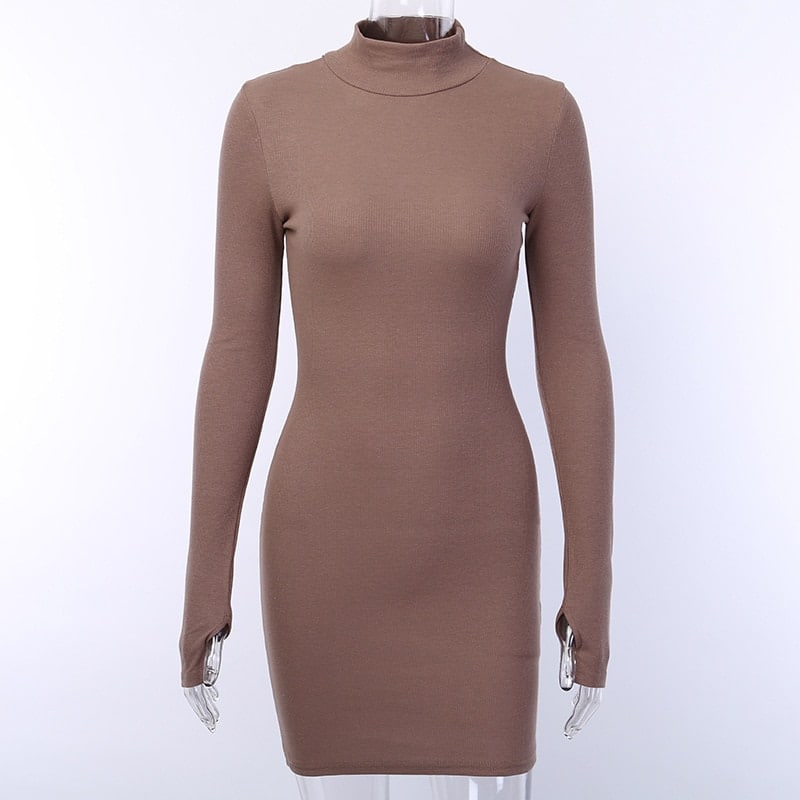 ribbed turtleneck mini dress, view 5 - MRSLM