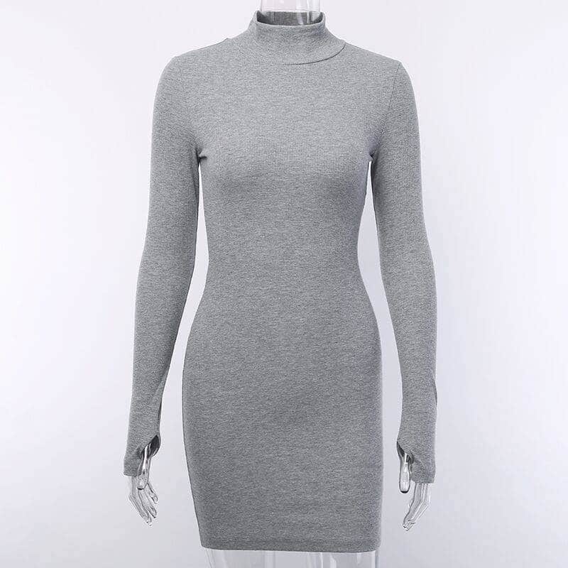 ribbed turtleneck mini dress, view 6 - MRSLM