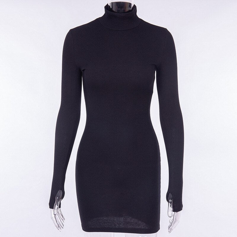 ribbed turtleneck mini dress, view 7 - MRSLM