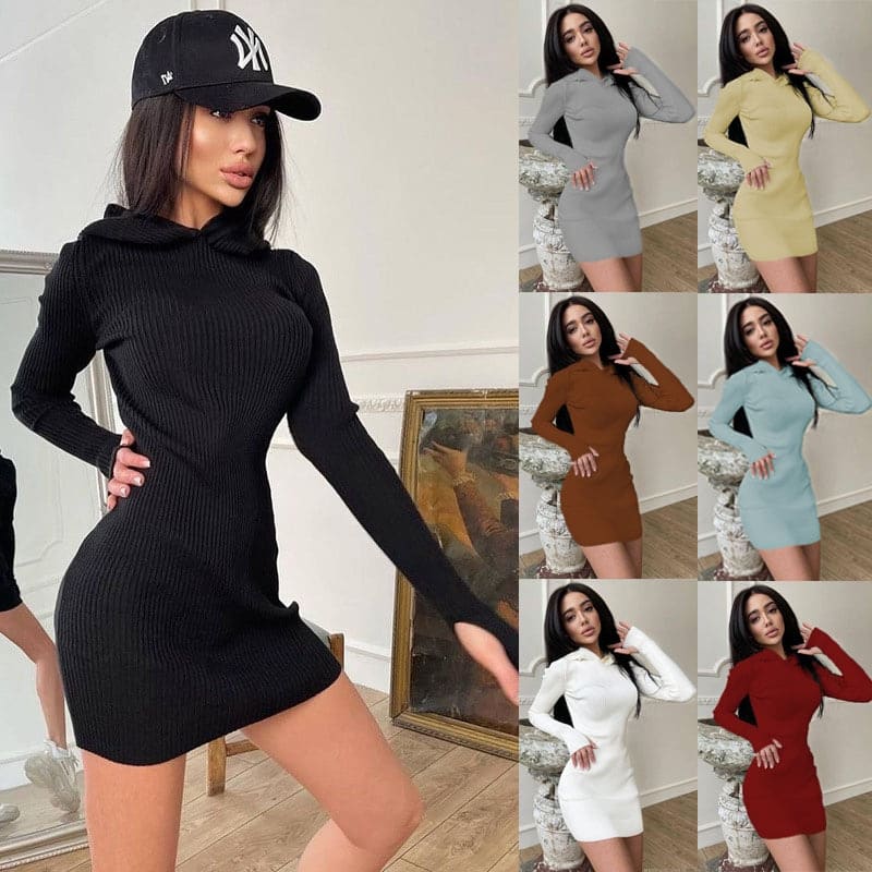 solid color hooded sweater dress, view 13 - MRSLM
