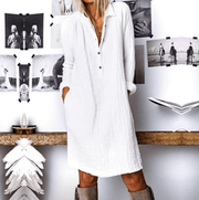 Cotton and linen long sleeve dress, view 2 - MRSLM