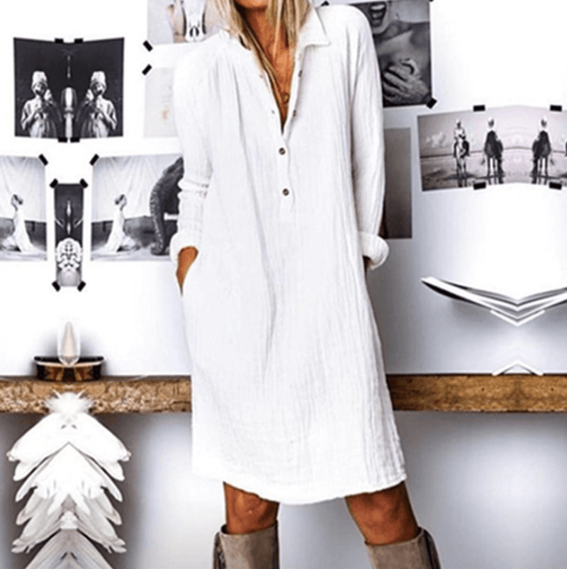 Cotton and linen long sleeve dress, view 2 - MRSLM