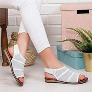 women's mesh peep toe flat sandals, view 2 - MRSLM