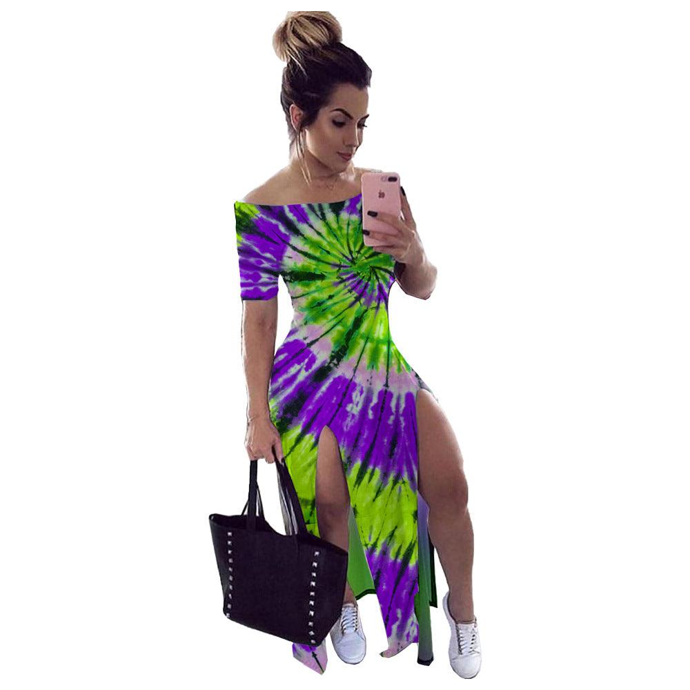 Tie-dye one-shoulder split dress - MRSLM