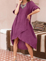 Women's loose cotton linen maxi dress, view 4 - MRSLM