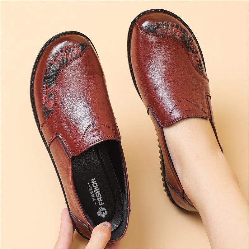 Leather Soft Sole Middle-aged And Elderly Flat-bottomed Casual Grandma Shoes - MRSLM