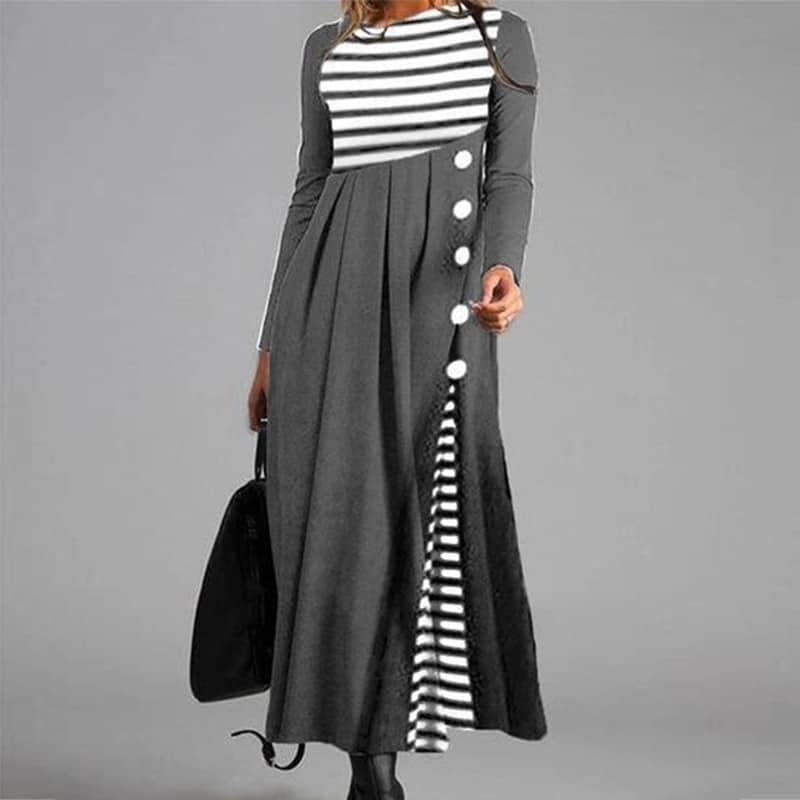 retro v-neck women's dress in print, view 12 - MRSLM