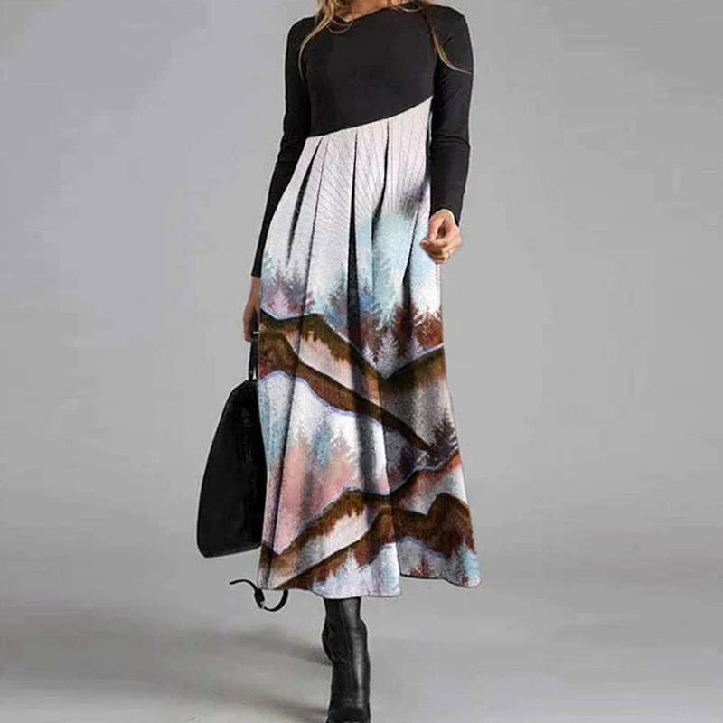 retro v-neck women's dress in print, view 15 - MRSLM