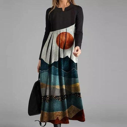 retro v-neck women's dress in print - MRSLM