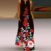 retro v-neck women's dress in print, view 2 - MRSLM