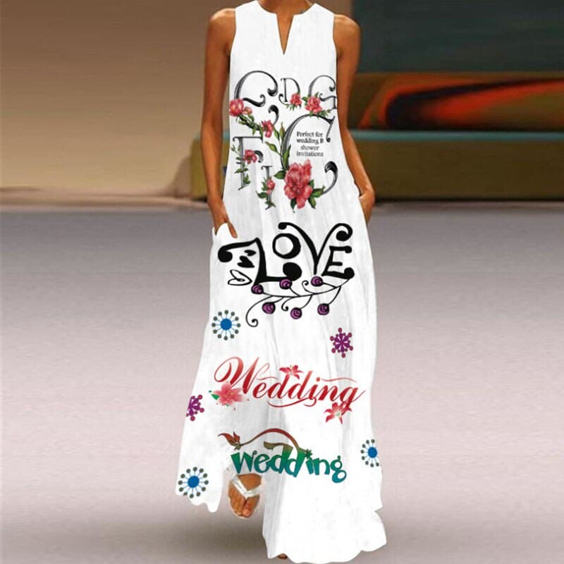 retro v-neck women's dress in print, view 3 - MRSLM