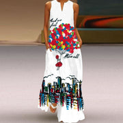 retro v-neck women's dress in print, view 5 - MRSLM