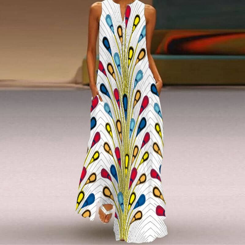 retro v-neck women's dress in print, view 6 - MRSLM