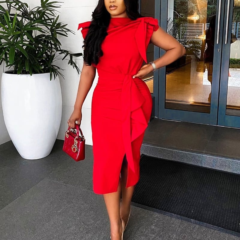 red sleeveless bodycon dress, view 2 - MRSLM