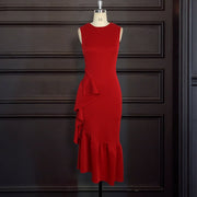 red sleeveless bodycon dress, view 3 - MRSLM