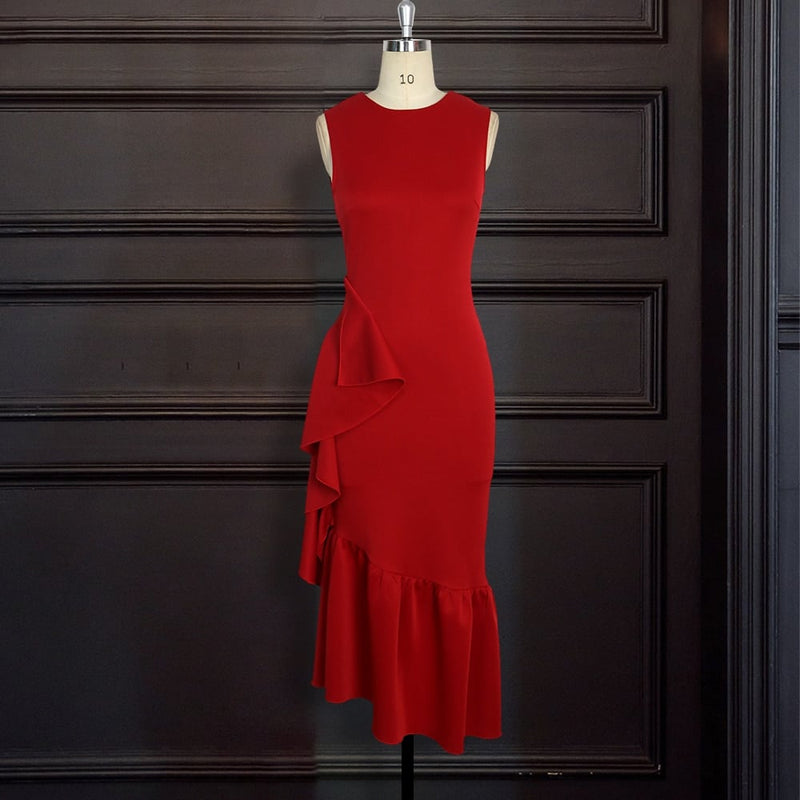 red sleeveless bodycon dress, view 3 - MRSLM