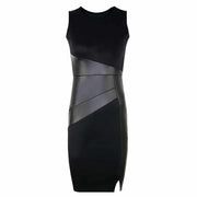 Women's PU leather paneled bodycon dress, view 3 - MRSLM