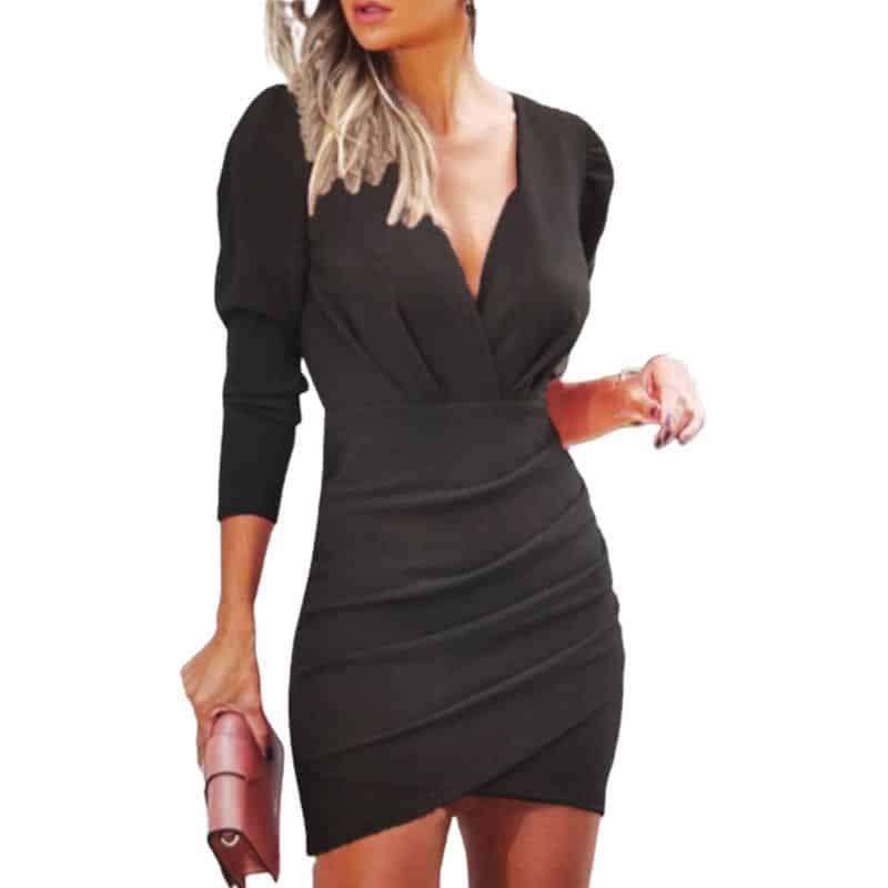 slim v-neck mini dress, view 6 - MRSLM
