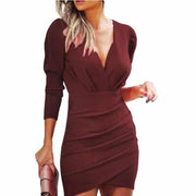 slim v-neck mini dress, view 5 - MRSLM