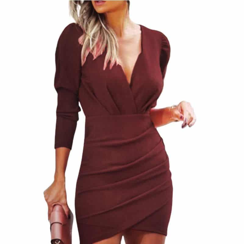 slim v-neck mini dress, view 5 - MRSLM
