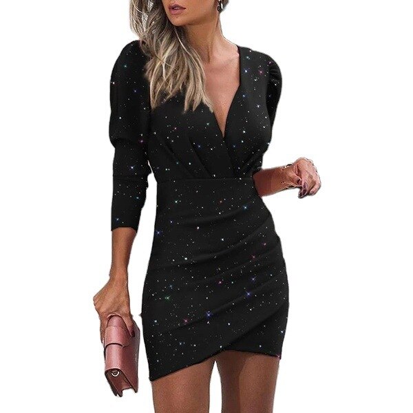slim v-neck mini dress, view 4 - MRSLM