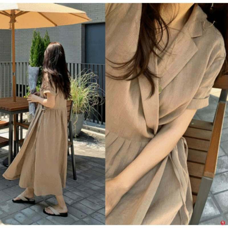 cotton and ramie wrap style dress, view 6 - MRSLM
