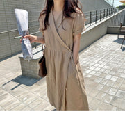 cotton and ramie wrap style dress, view 4 - MRSLM