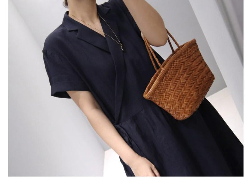 cotton and ramie wrap style dress, view 3 - MRSLM