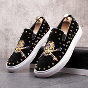 men's skull pattern slip-on loafers, view 5 - MRSLM